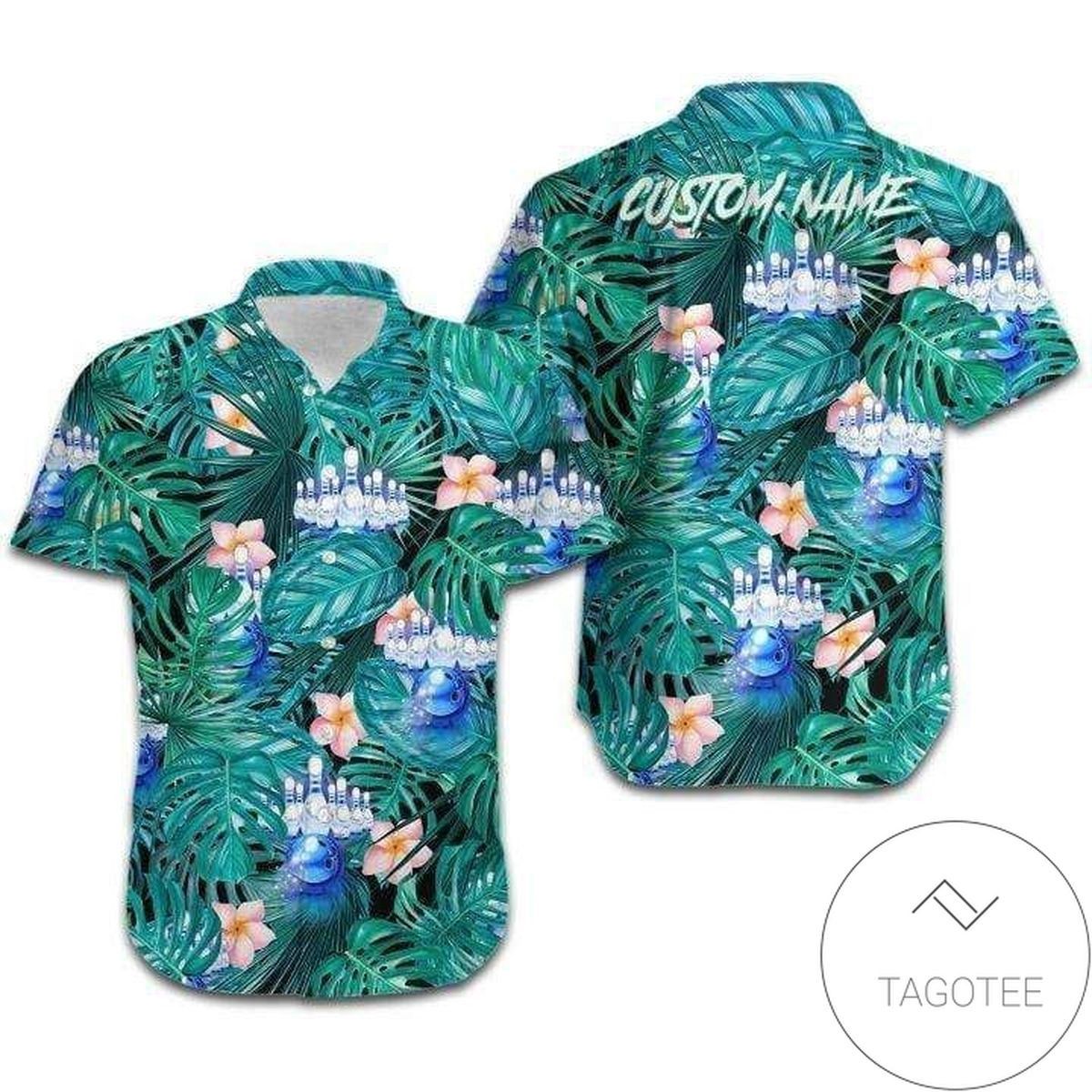 Name Personalized Tropical Bowling Blue Hawaiian Shirts