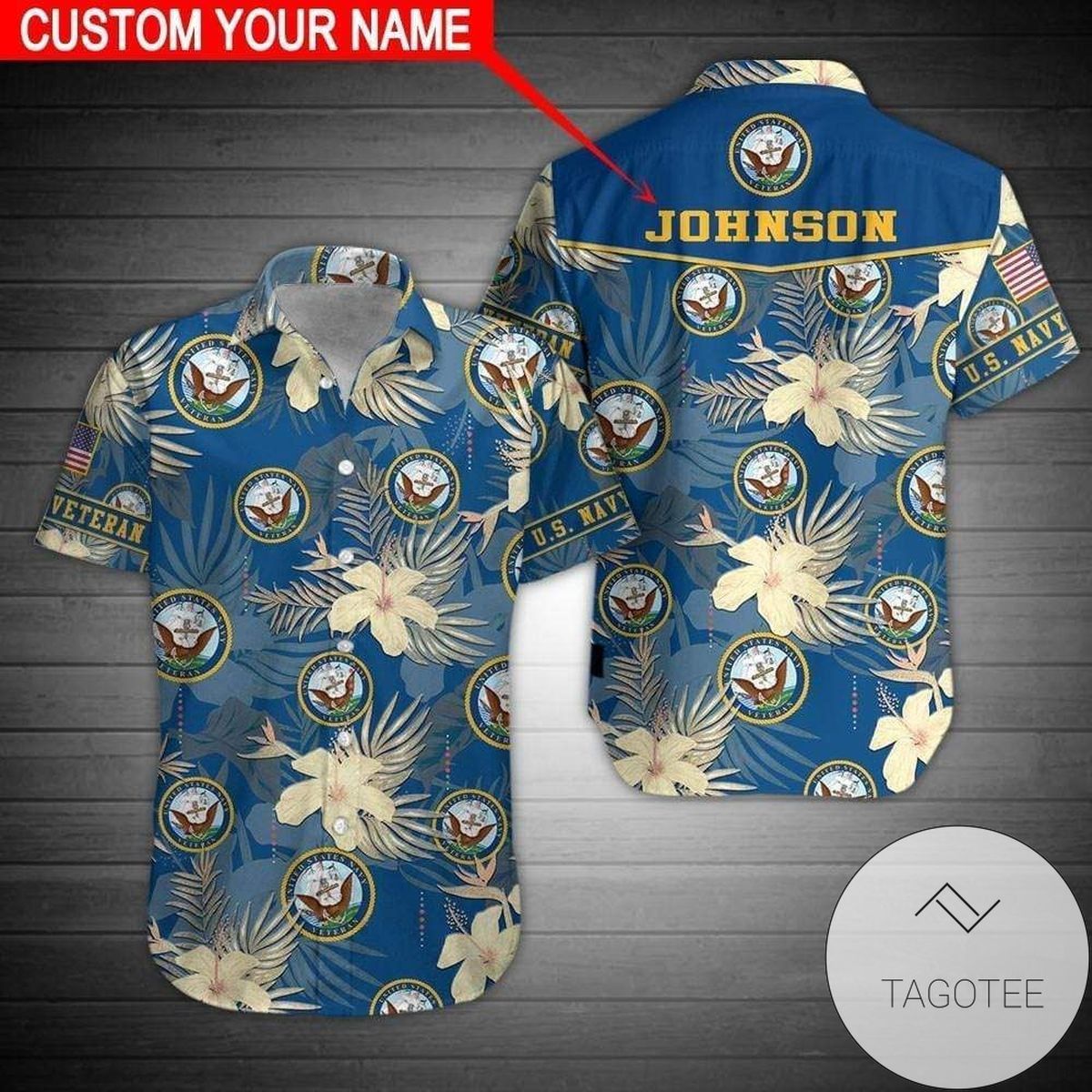 Name Personalized Us Navy Hibiscus Blue Hawaiian Shirts