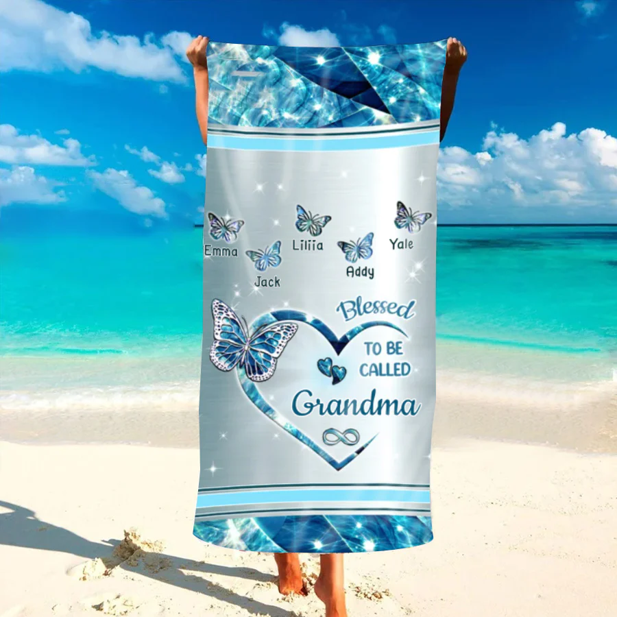 Nana Grandma Butterfly Personalized Beach Towels Unique Summer Gift