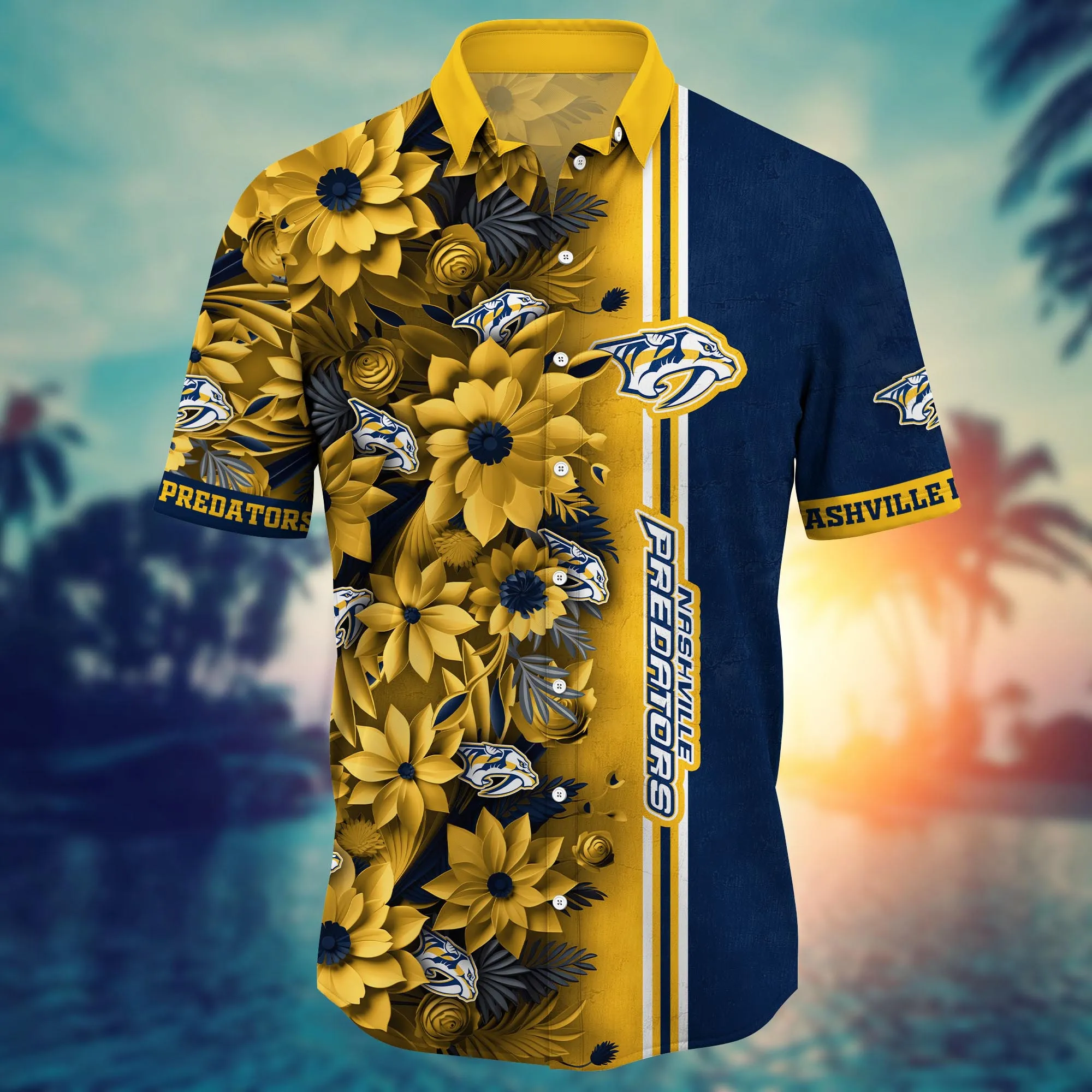 Nashville Predators NHL Hawaiian Shirt Custom Golden Hour Aloha Shirt
