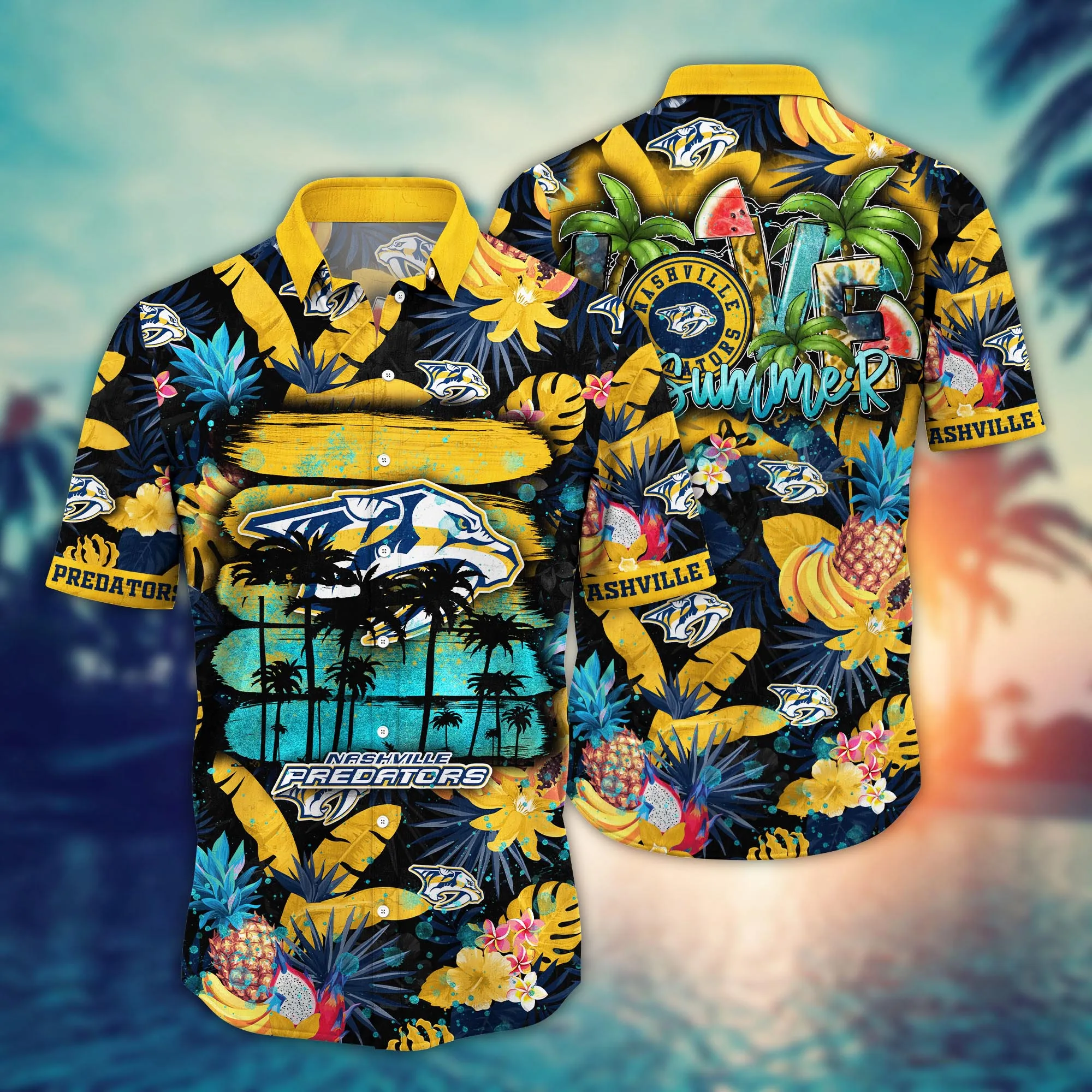Nashville Predators NHL Hawaiian Shirt Sunningtime Aloha Shirt Nashville Predators NHL Hawaiian Shirt Sunningtime Aloha Shirt