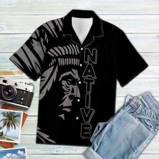 Native American Aloha Shirt Black Grey Native American Chief Hawaiian Shirt Native American Hawaii Shirt