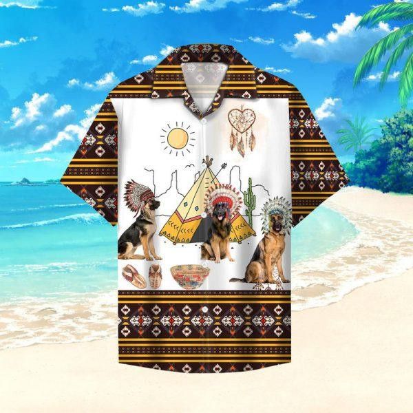 Native American German Shepherd Dog Trendy Hawaiian Shirt Set Unisex