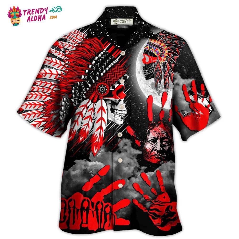 Native American Halloween Red Skull Moon Night Style Hawaiian Shirt – Trendy Aloha