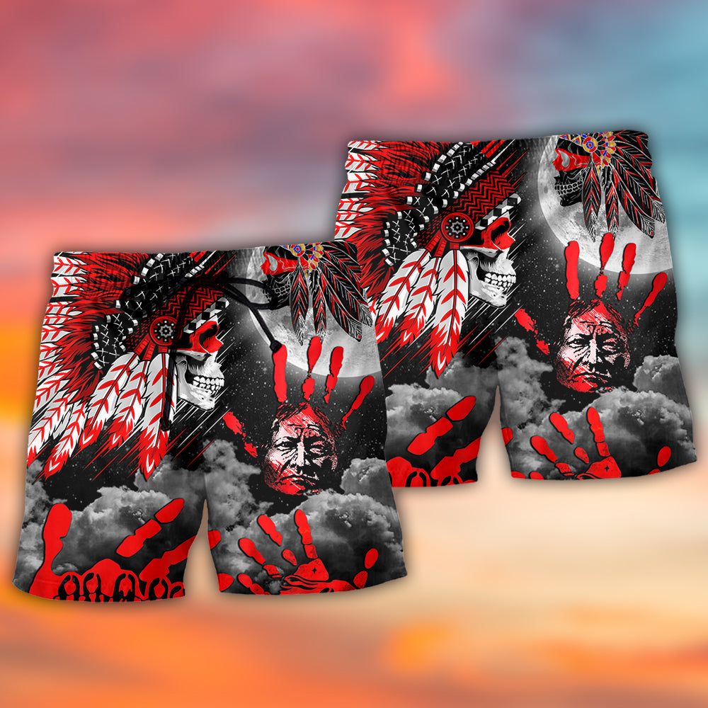 Native American Halloween Red Skull Moon Night Style Trendy Aloha Hawaiian Beach Shorts