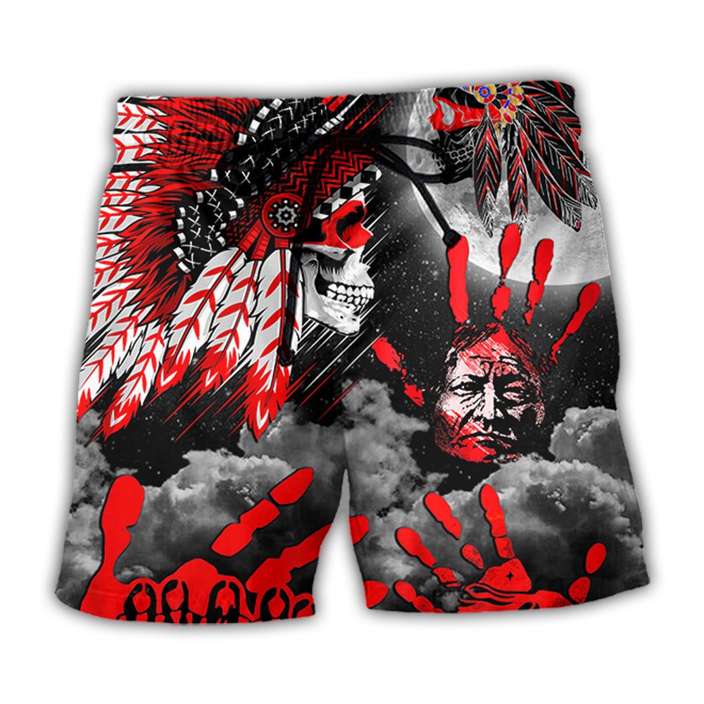 Native American Halloween Red Skull Moon Night Style Trendy Aloha Hawaiian Beach Shorts