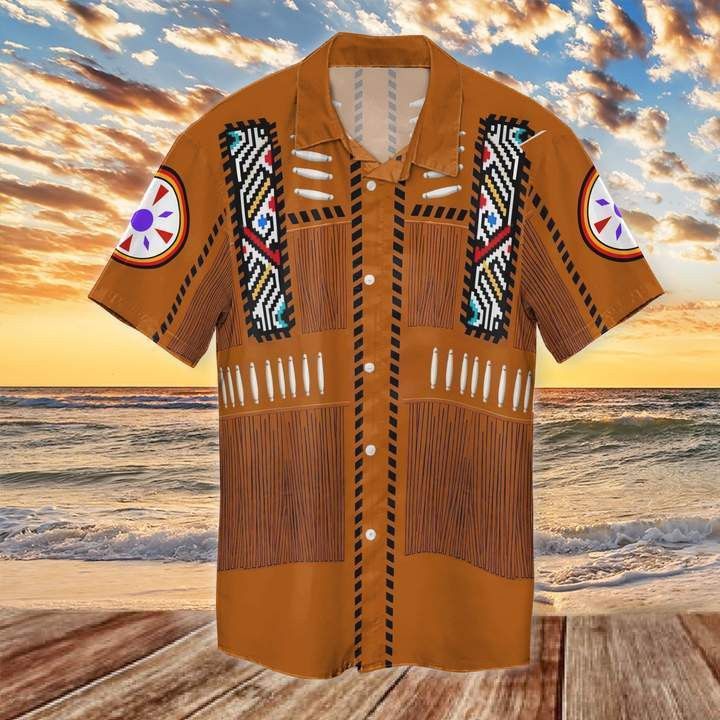 Native American Hues on an Orange Hawaiian Shirt
