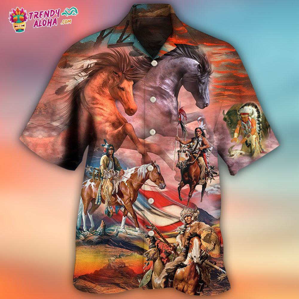 Native American Independence Day Horse American Flag Hawaiian Shirt – Trendy Aloha