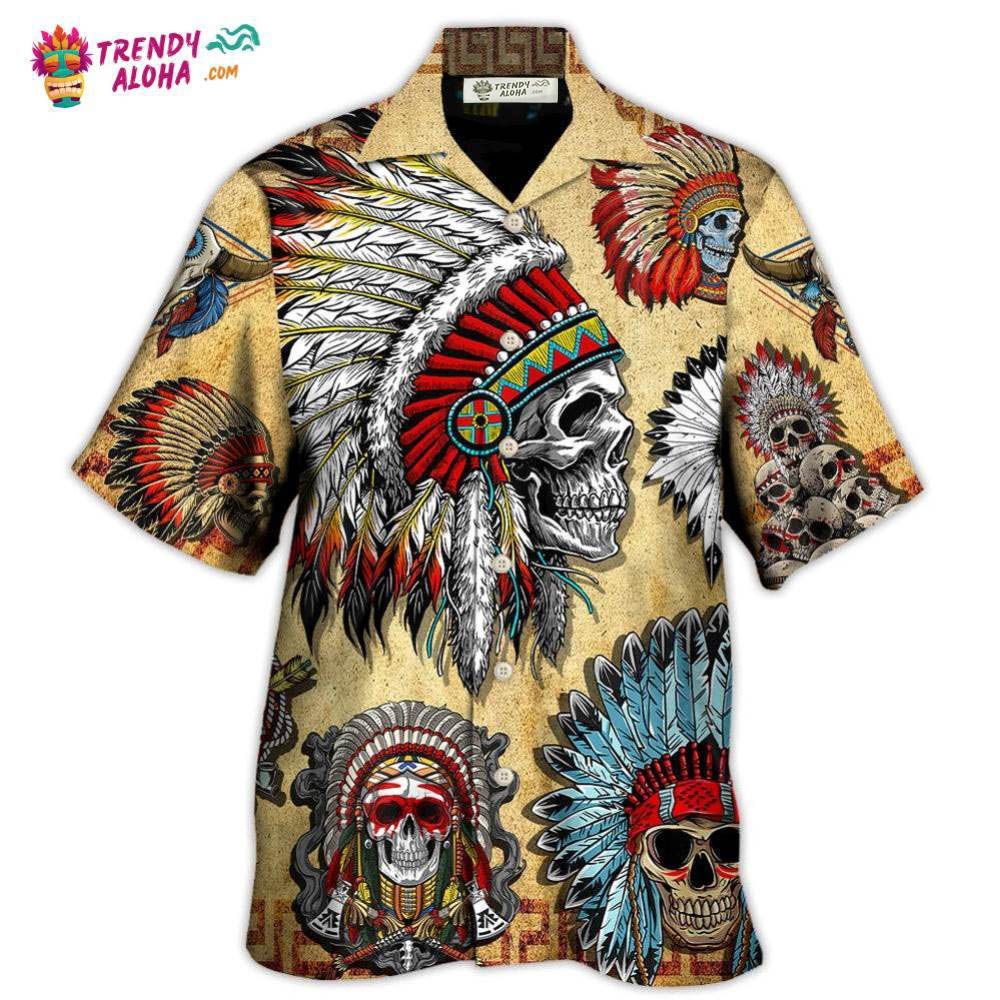 Native American Skull Vintage Art Style Hawaiian Shirt – Trendy Aloha Native American Skull Vintage Art Style Hawaiian Shirt – Trendy Aloha