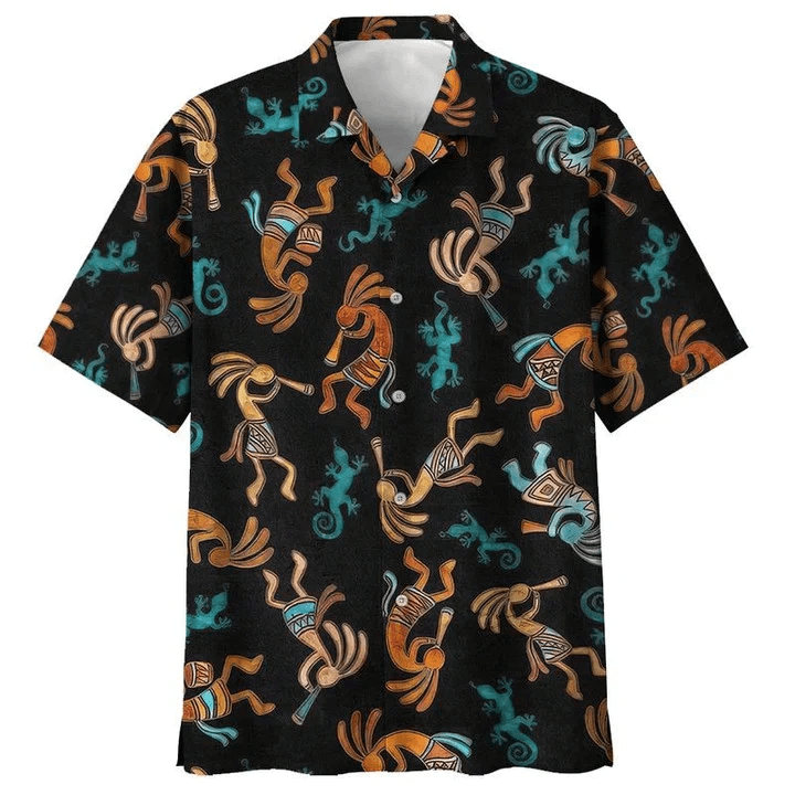Native American Tribal Instrument Black Theme Trendy Hawaiian Shirt