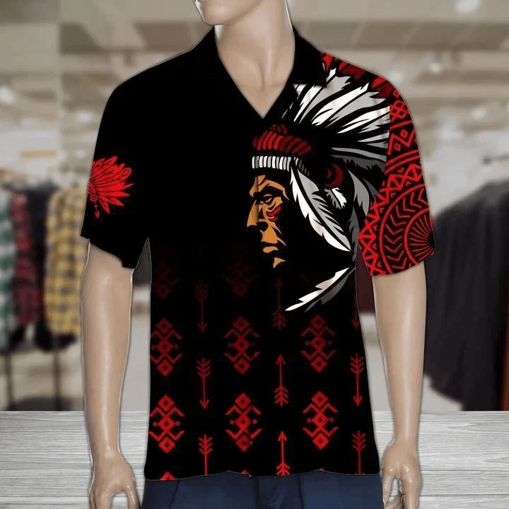Native American With Hat Of Feathers Black And White Theme Trendy Hawaiian Shirt