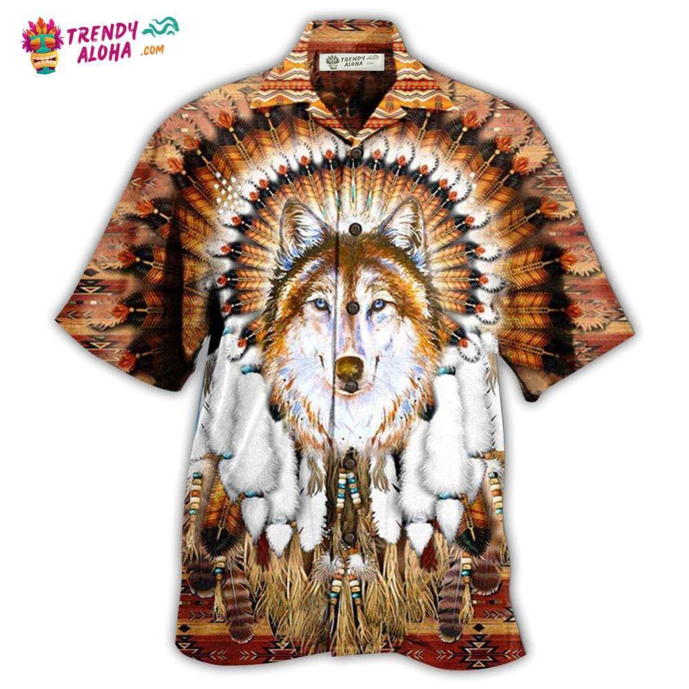 Native American Wolf Feather Headdress Cool Hawaiian Shirt – Trendy Aloha