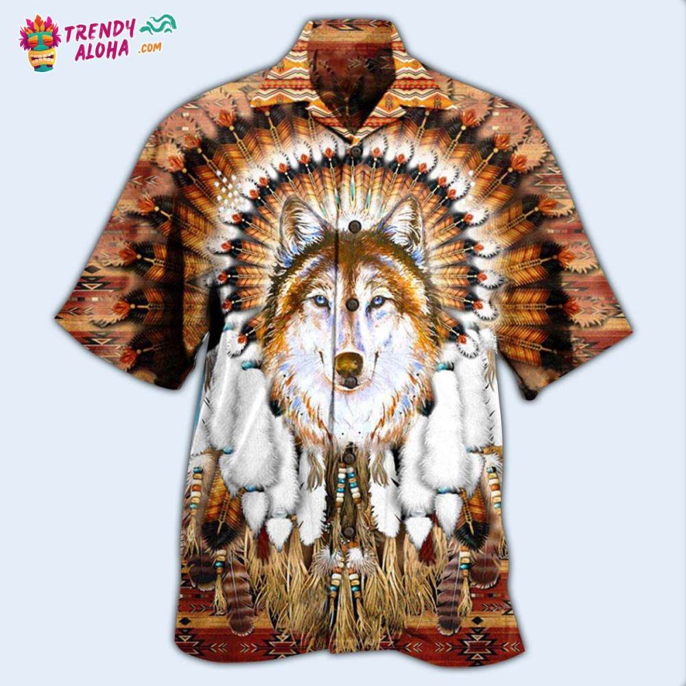 Native American Wolf Feather Headdress Cool Hawaiian Shirt – Trendy Aloha