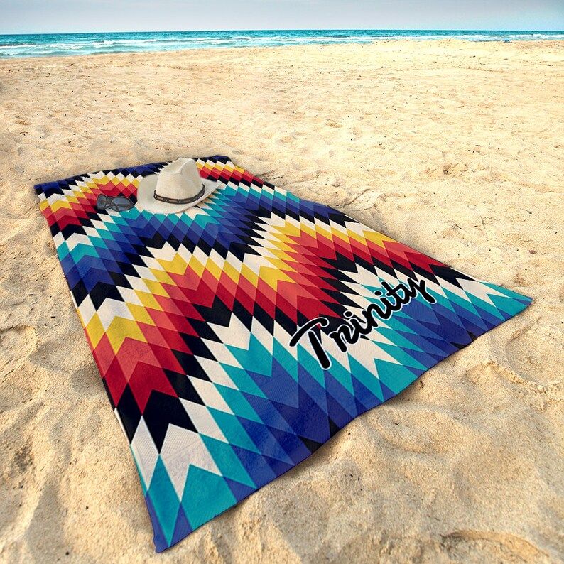 Native Aztec Pattern Custom Name Personalized Beach Towels Sunbathing