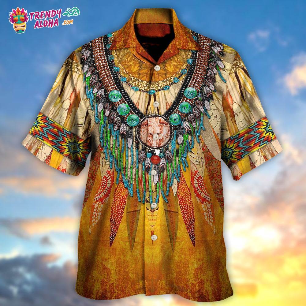 Native Cool Style Love Peace Orange Hawaiian Shirt – Trendy Aloha