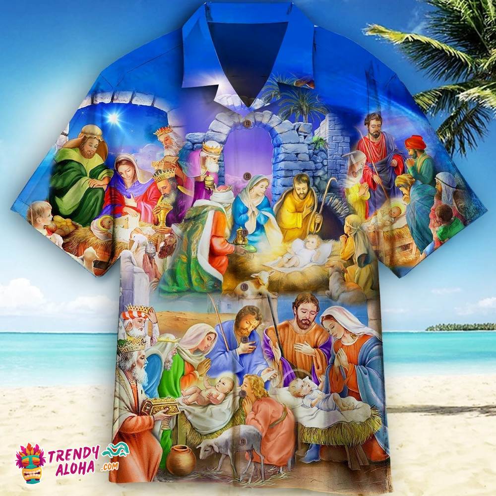 Nativity Christmas Birth Of Jesus Aloha Hawaiian Aloha Beach Shirt