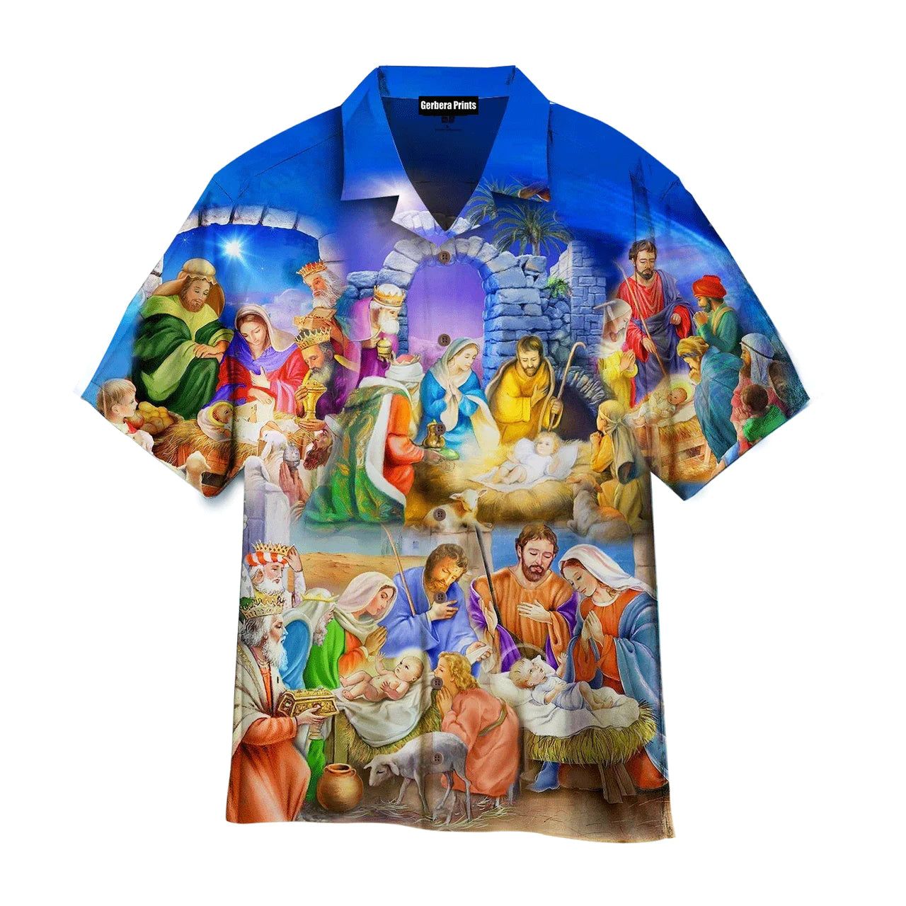 Nativity Christmas Birth Of Jesus Blue Aloha Hawaiian Shirts For Men And Women