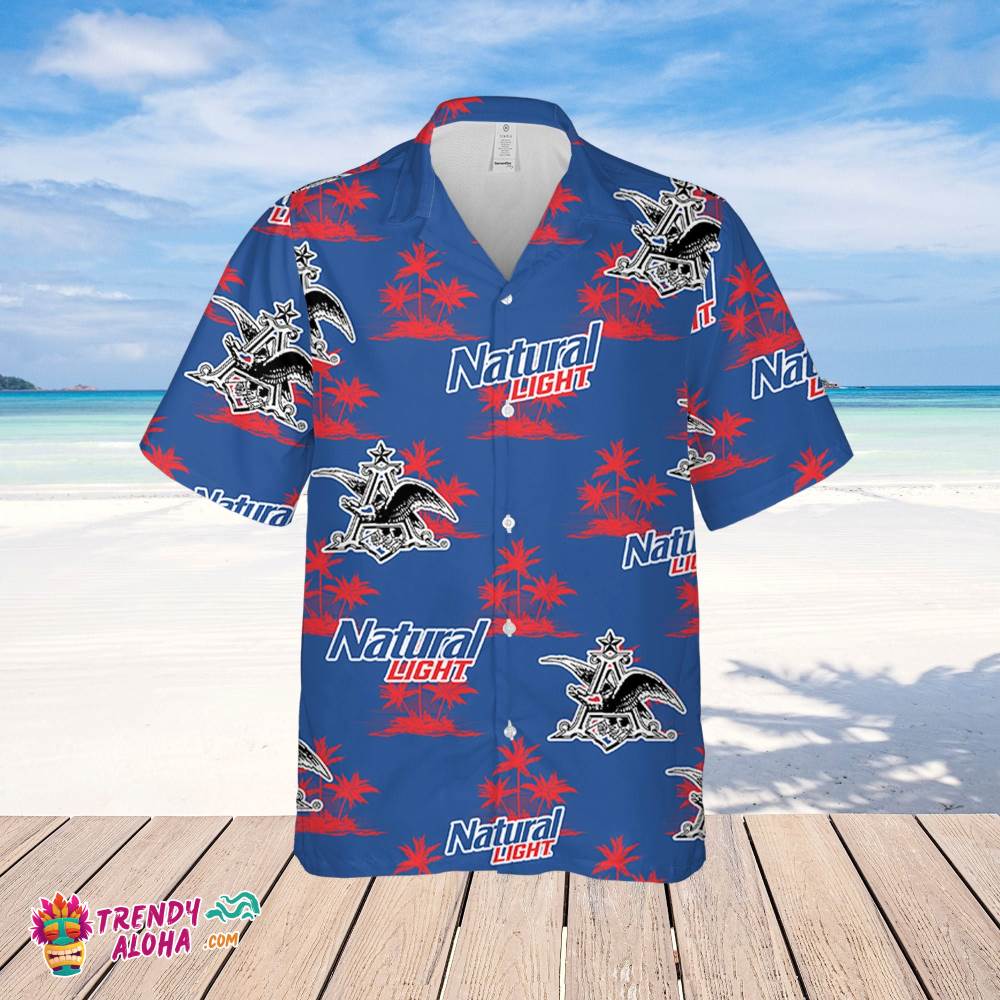 Natural Light Hawaiian Coconut Island Pattern Hawaiian Beer Lover Shirt, Classic Flowers Beer Aloha Shirt