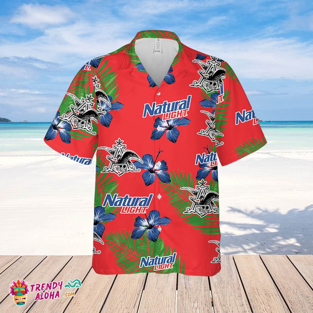 Natural Light Hawaiian Hibiscus Flower Pattern,Tropical Beach Shirt, Hawaiian Flower Shirt, Hawaiian Beer Shirt