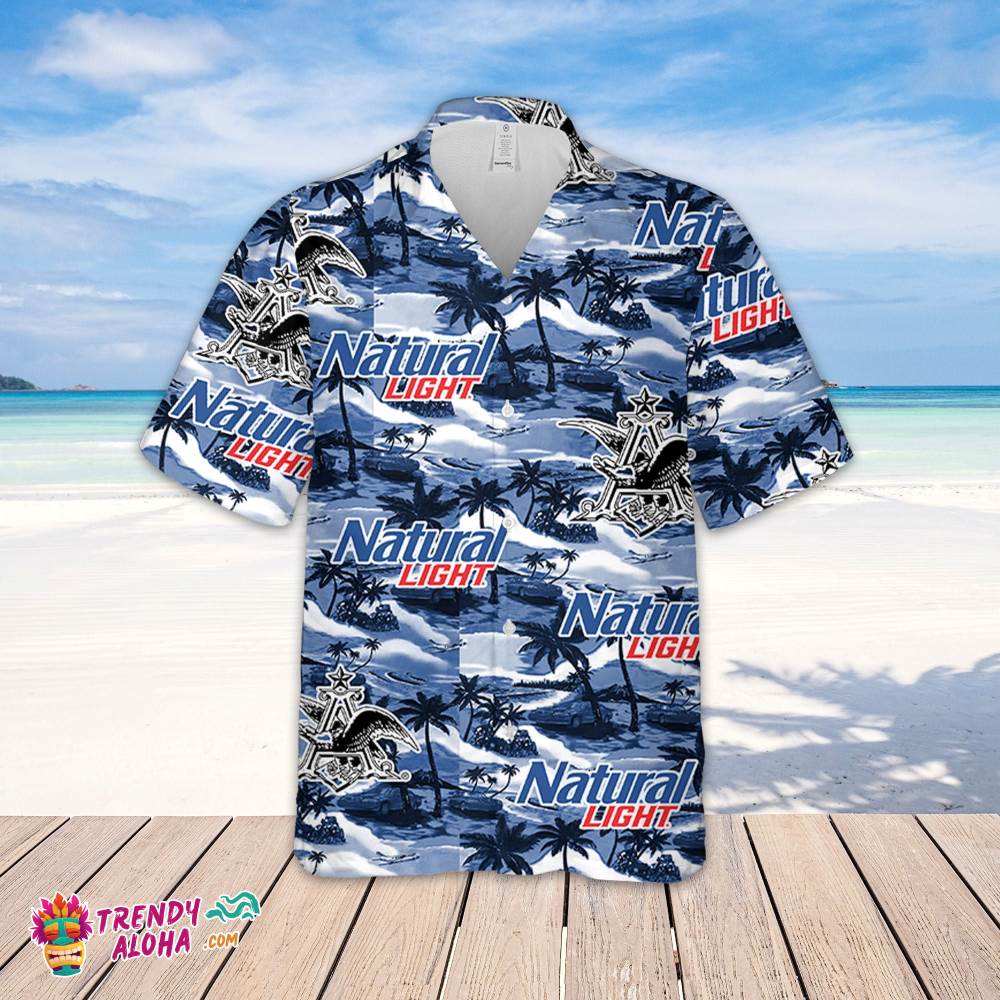 Natural Light Hawaiian Sea Island Pattern Hawaiian Shirt, Summer Beer Hawaiian Shirt