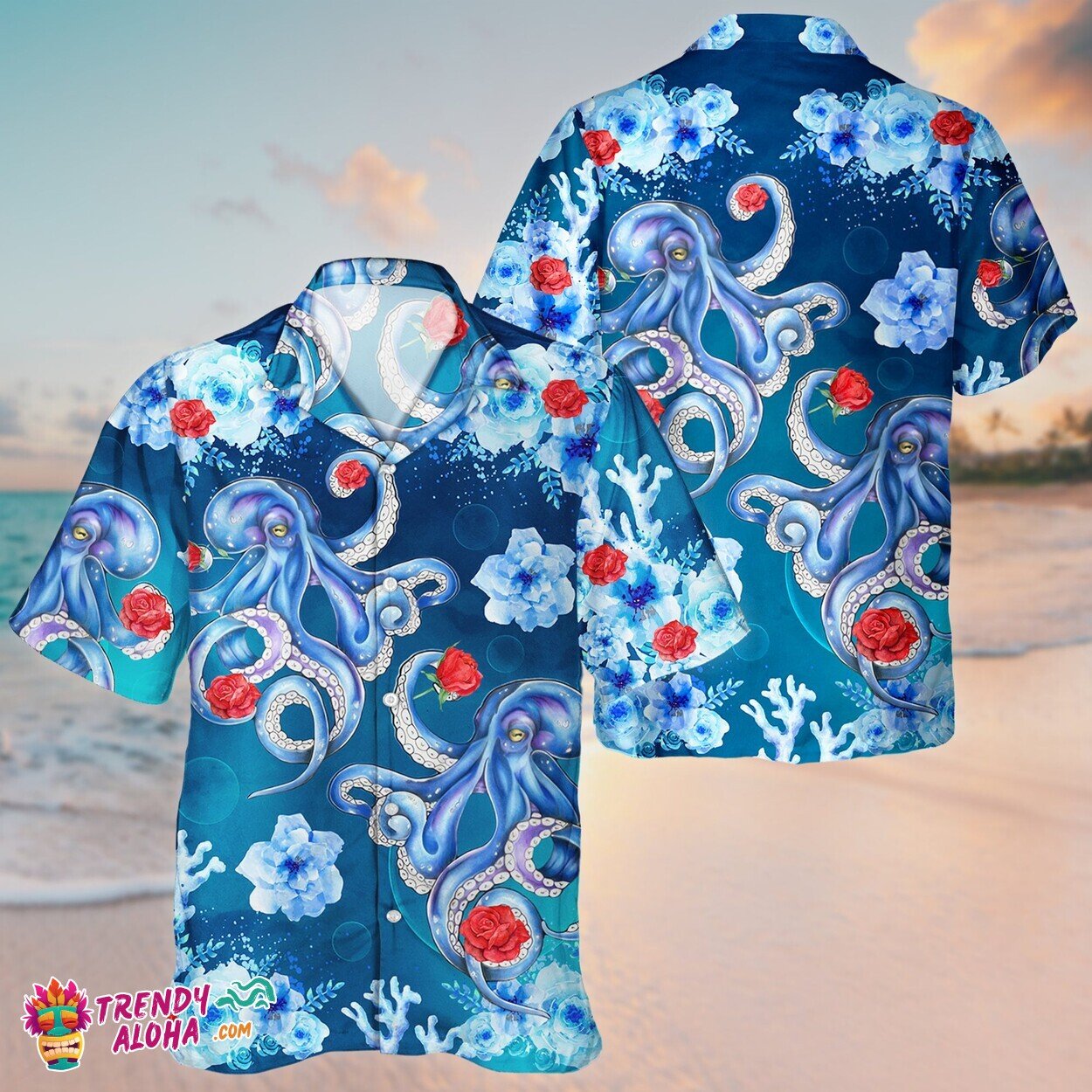 Nautical Octopus and Rose Hawaiian Shirt Unisex Short Sleeve Aloha