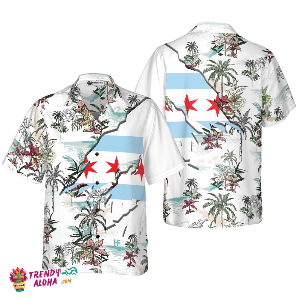 Navy Chicago Tropical Palm Island Men Hawaiian Shirt Navy Chicago Tropical Palm Island Men Hawaiian Shirt