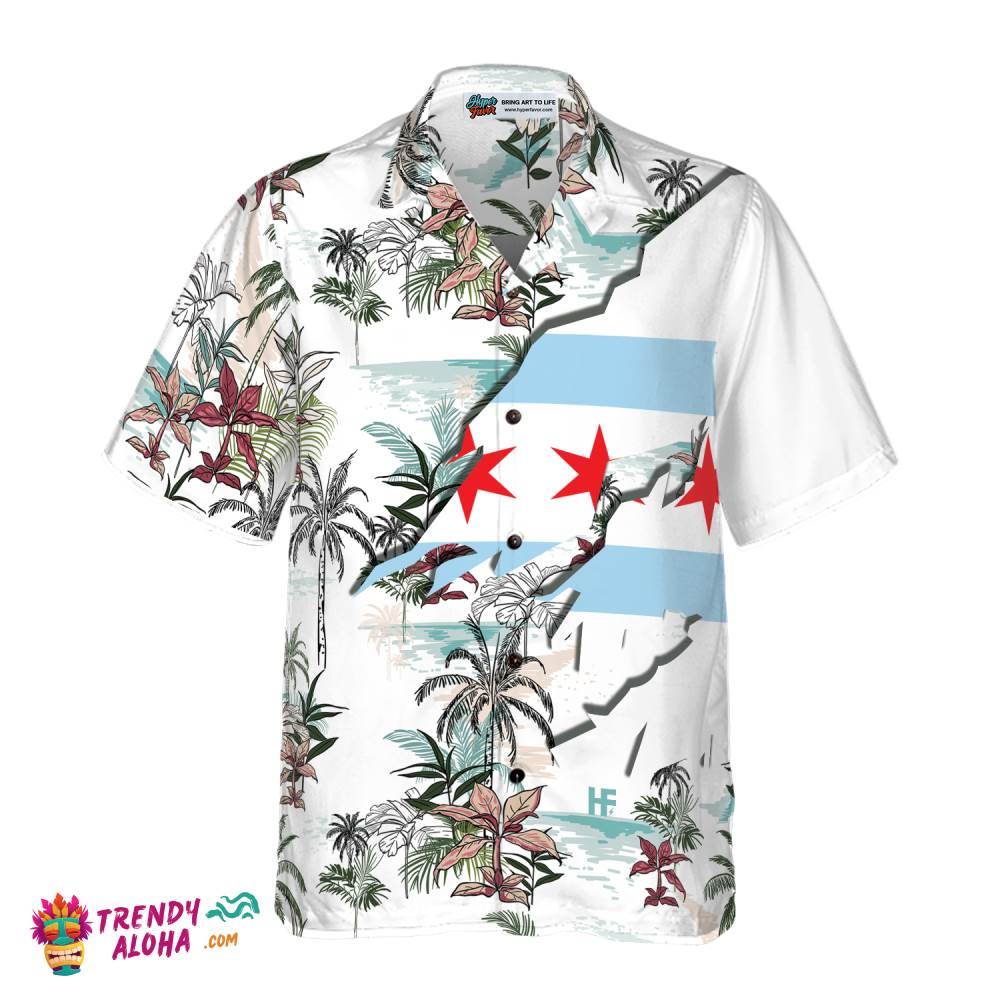 Navy Chicago Tropical Palm Island Men Hawaiian Shirt