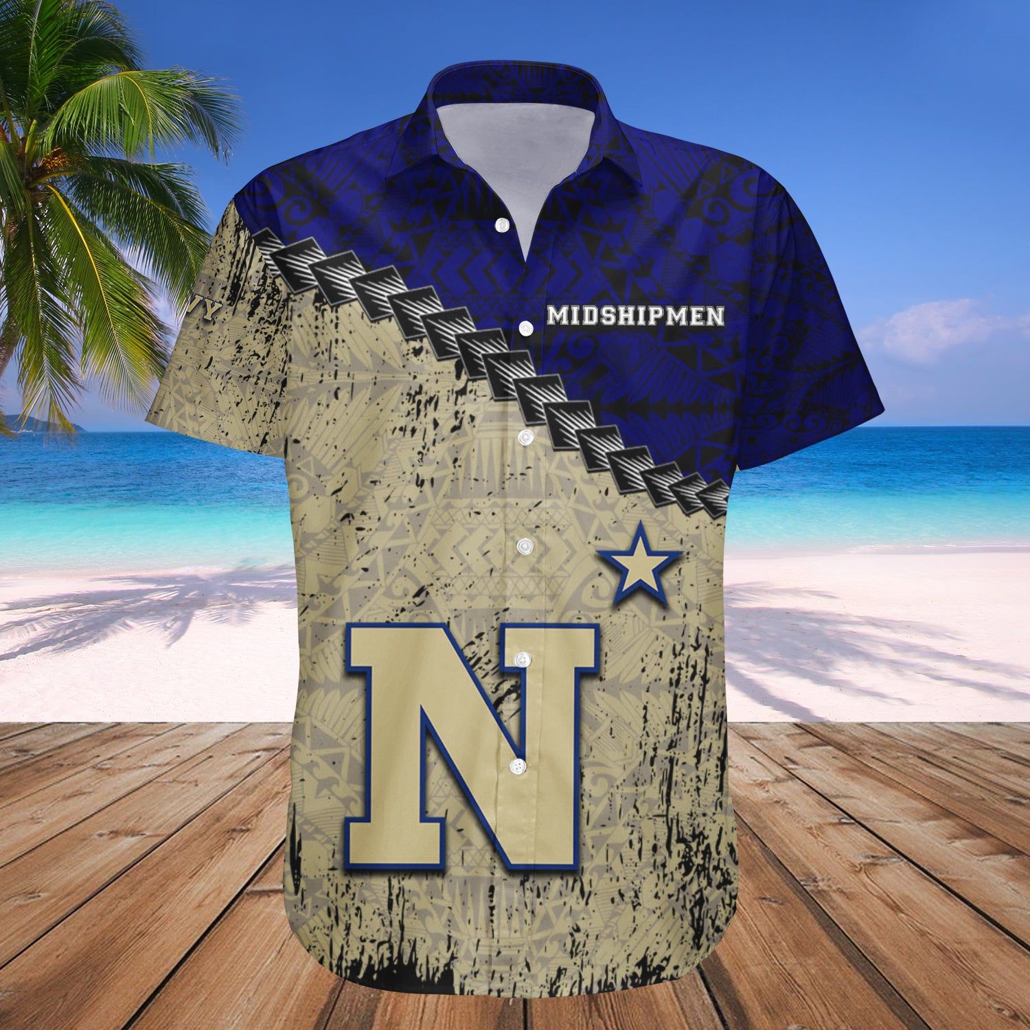 Navy Midshipmen Hawaii Shirt Grunge Polynesian Tattoo – NCAA