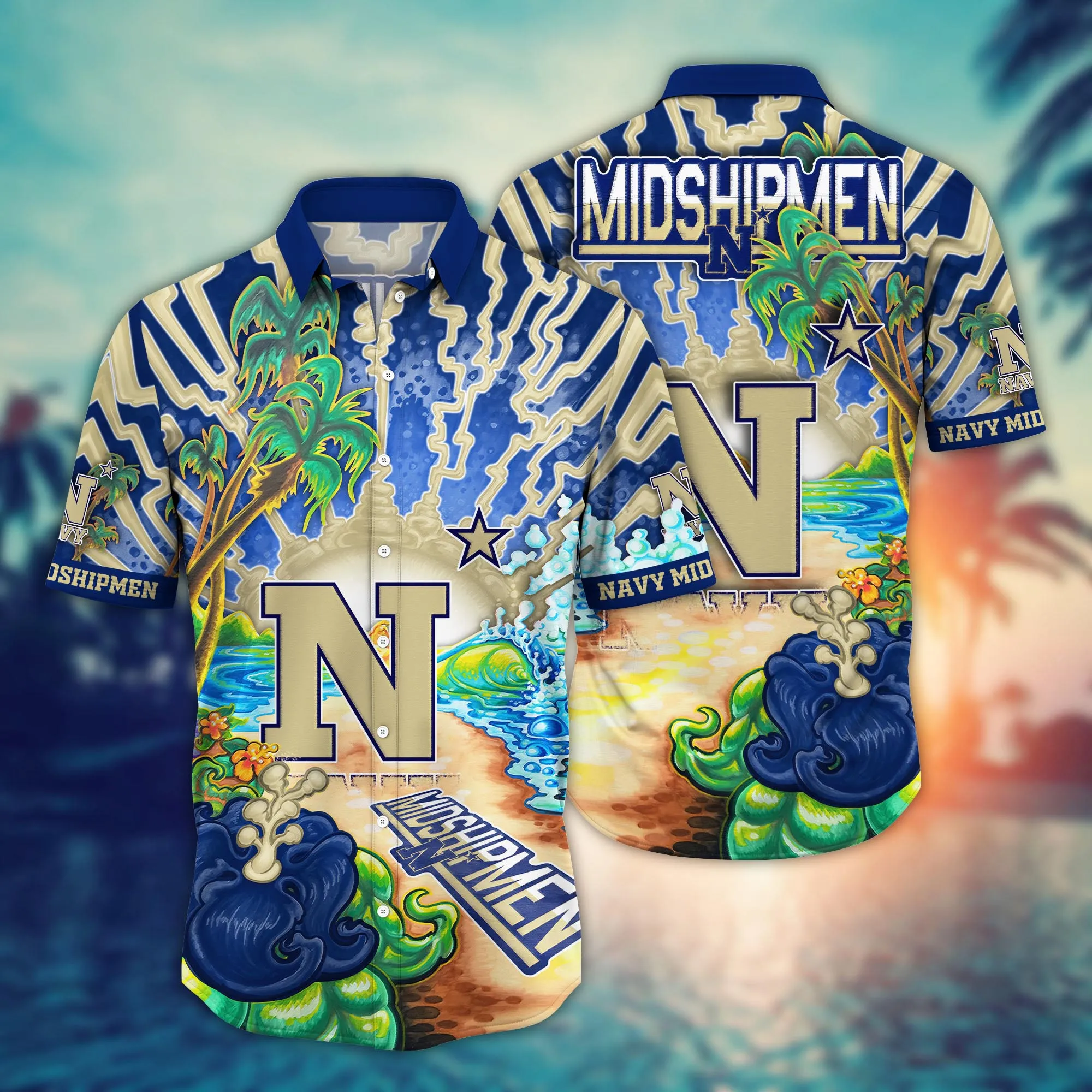 Navy Midshipmen NCAA Hawaiian Shirt Beach Daystime Aloha Shirt Navy Midshipmen NCAA Hawaiian Shirt Beach Daystime Aloha Shirt
