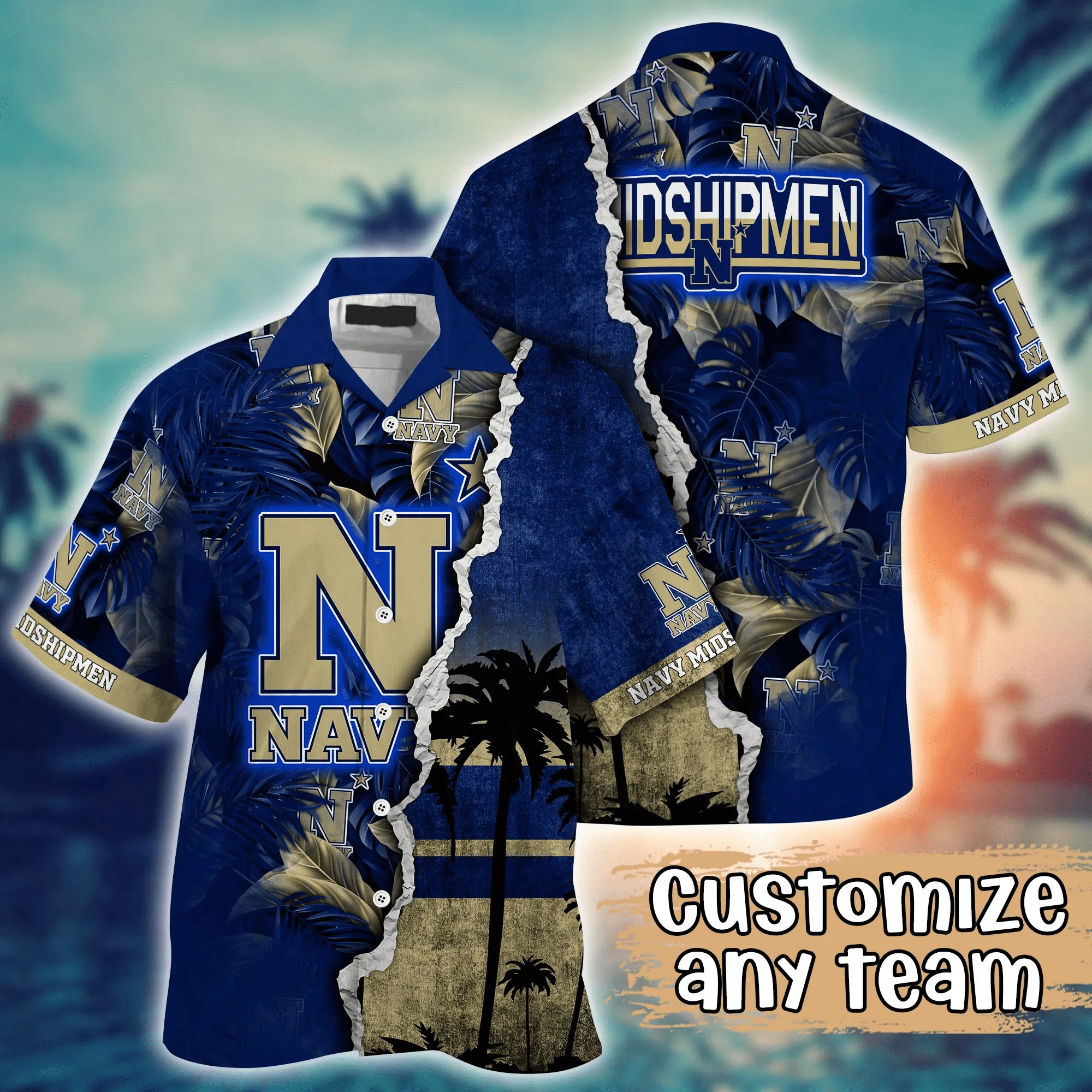 Navy Midshipmen NCAA Hawaiian Shirt Custom Summer Nights Aloha Shirt Navy Midshipmen NCAA Hawaiian Shirt Custom Summer Nights Aloha Shirt