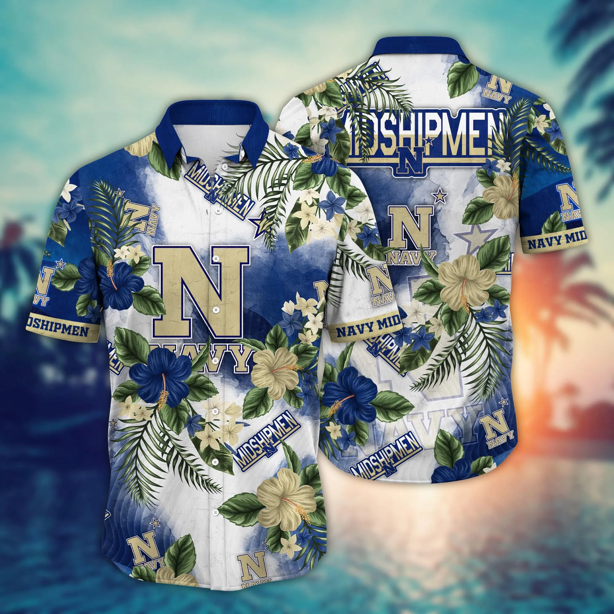 Navy Midshipmen NCAA Hawaiian Shirt Mid-Yeartime Aloha Shirt Navy Midshipmen NCAA Hawaiian Shirt Mid-Yeartime Aloha Shirt