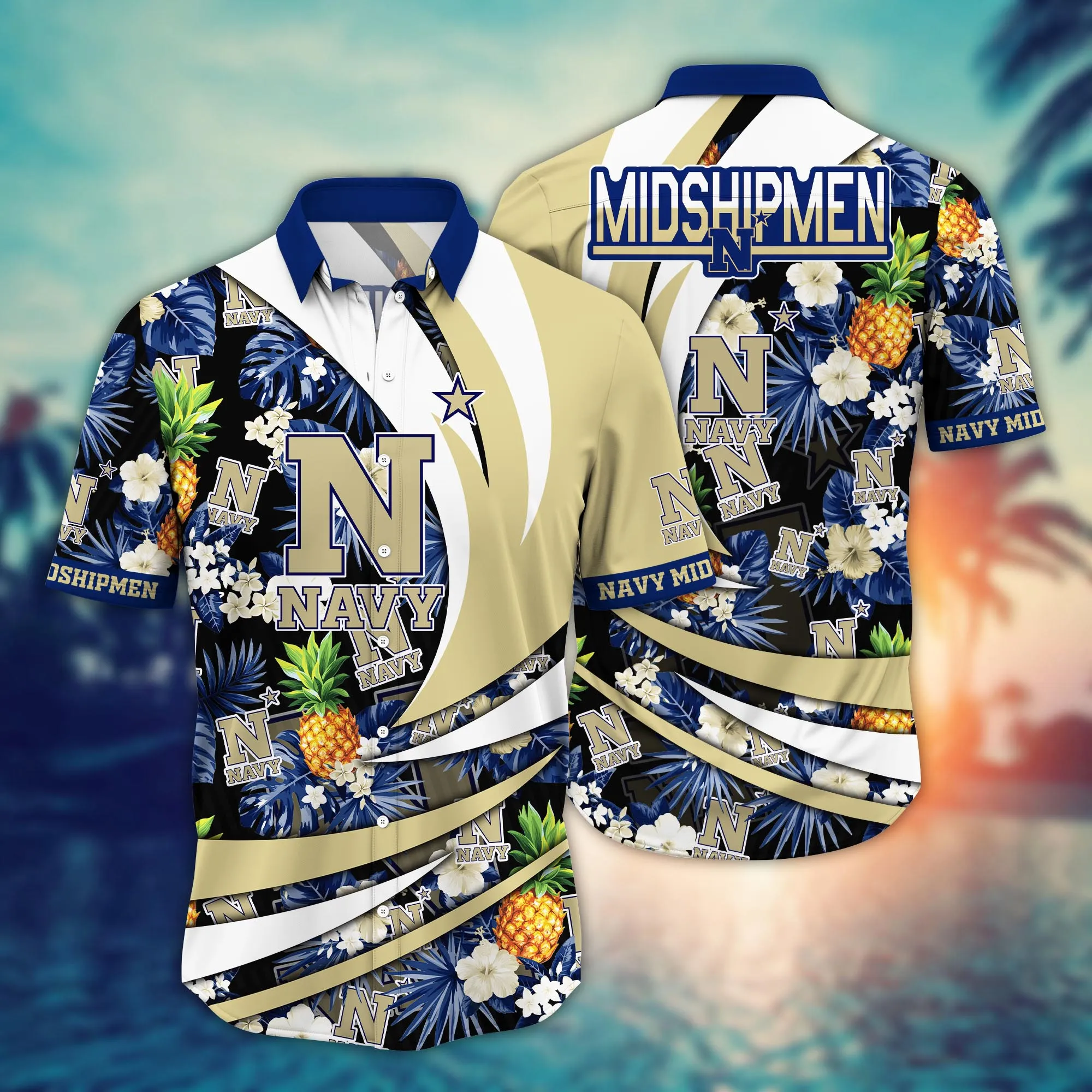 Navy Midshipmen NCAA Hawaiian Shirt Sun Rays Aloha Shirt Navy Midshipmen NCAA Hawaiian Shirt Sun Rays Aloha Shirt