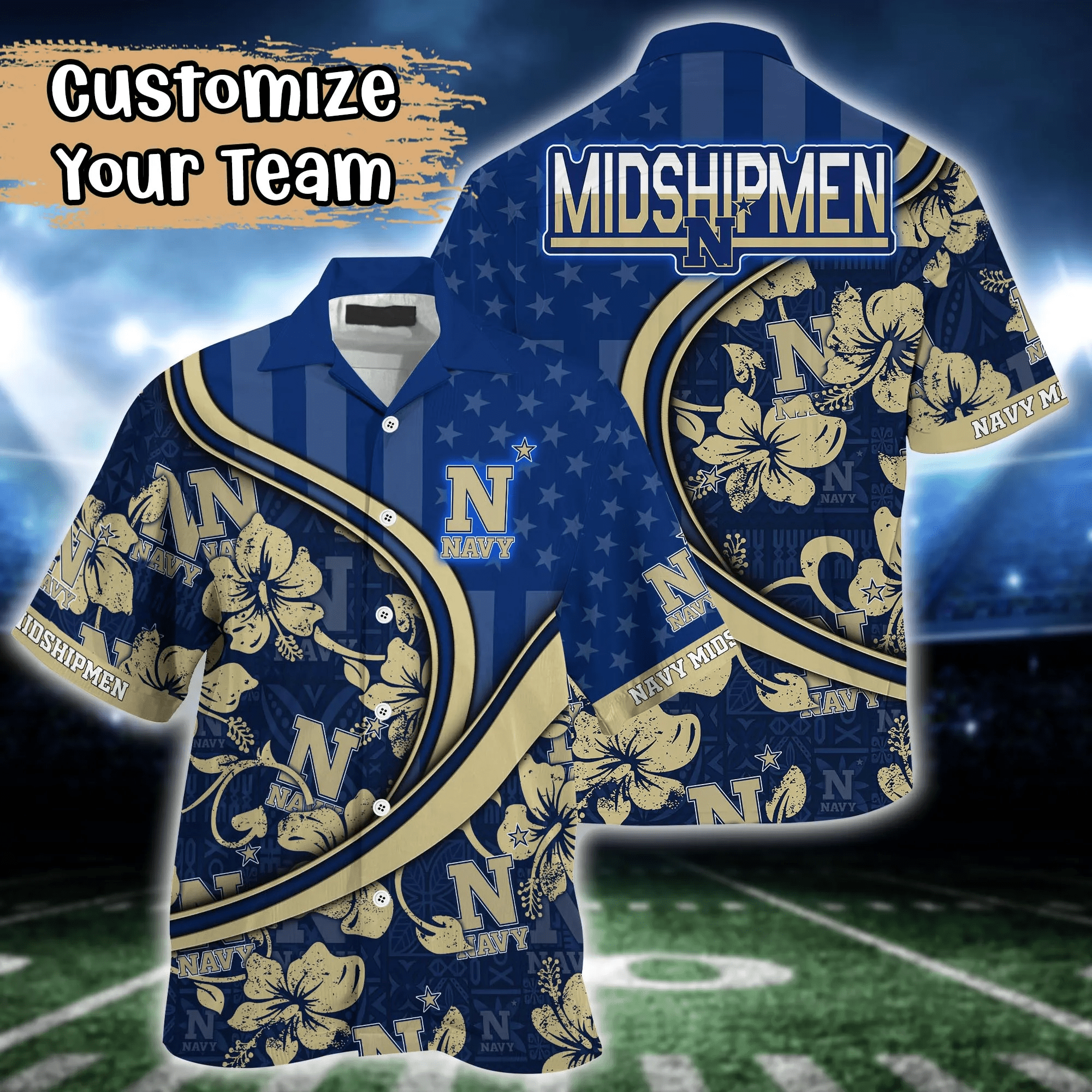 Navy Midshipmen NCAA Us Flag Hawaiian Shirt Custom Summer Aloha Shirt Navy Midshipmen NCAA Us Flag Hawaiian Shirt Custom Summer Aloha Shirt
