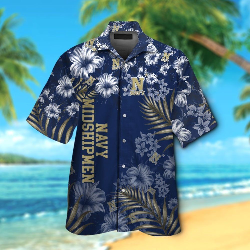 Navy Midshipmen Short Sleeve Button Up Tropical Hawaiian Shirt VER02