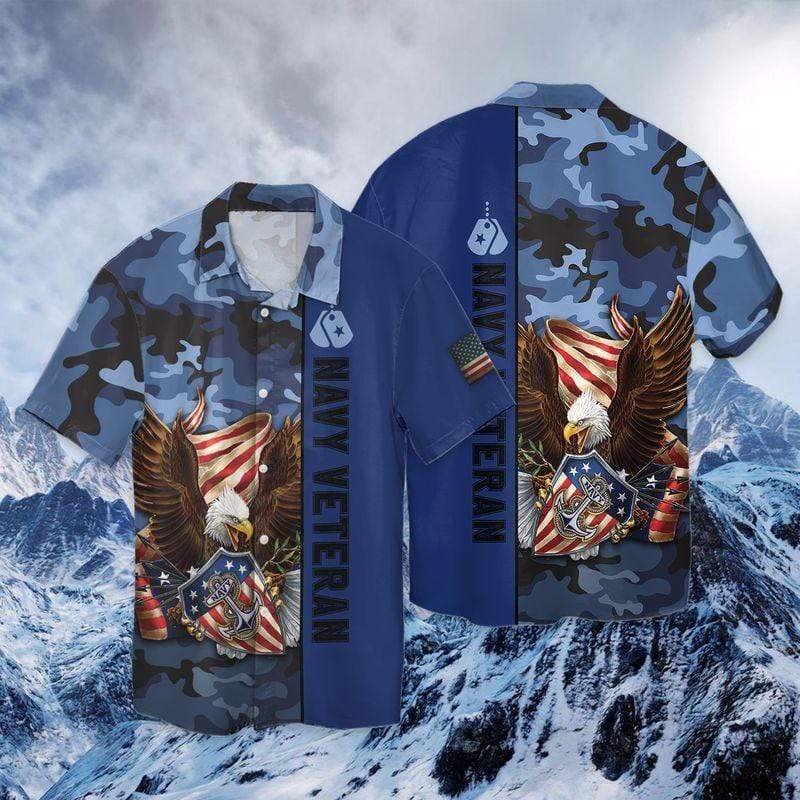 Navy Veteran Hawaii Shirt Blue Eagle Patriot Camo Cool Hawaiian Shirt Navy Aloha Shirts