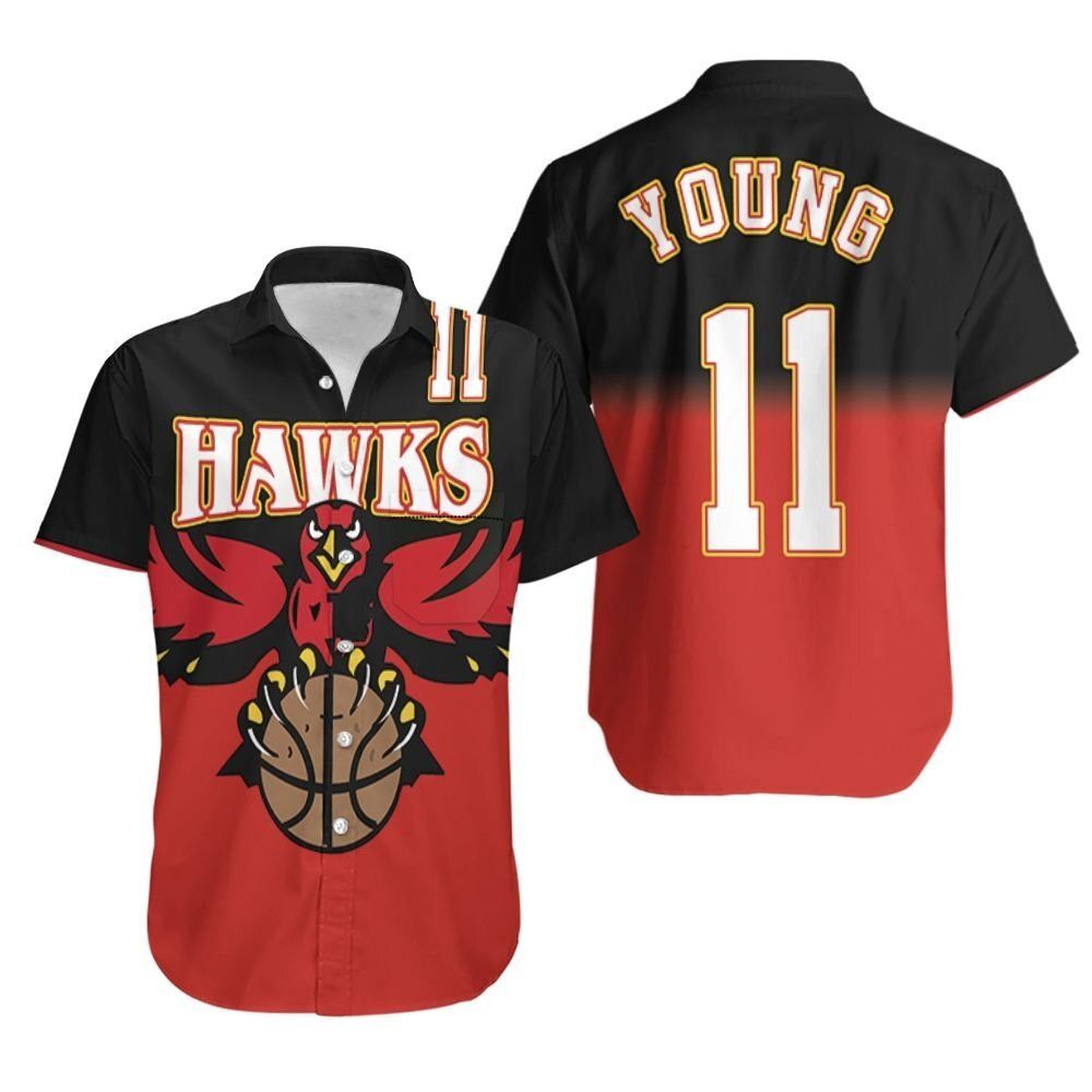 Nba Atlanta Hawks Custom Name Number Black Red Trendy Hawaiian Shirt Aloha Shirt