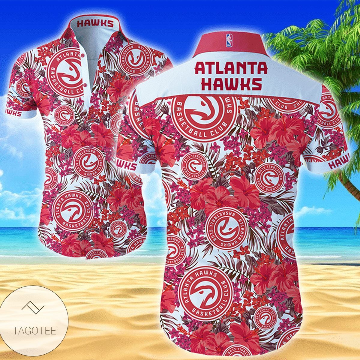 Nba Atlanta Hawks Red Tropical Hibiscus Trendy Hawaiian Shirt Aloha Shirt