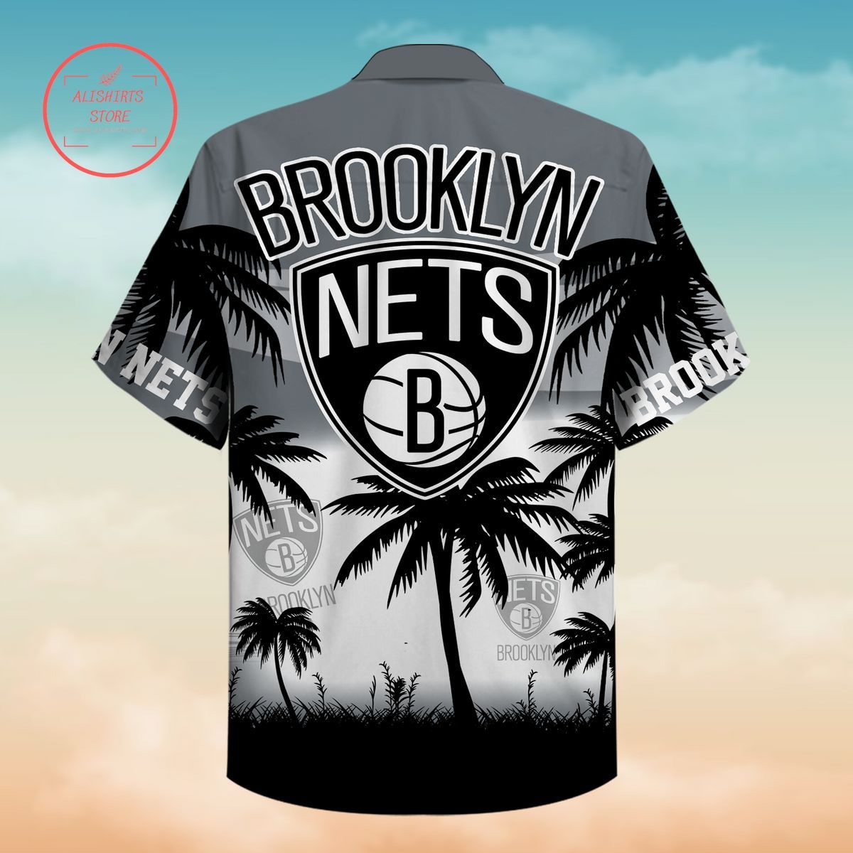 Nba Brooklyn Nets Black Gray Palm Trees Trendy Hawaiian Shirt Aloha Shirt