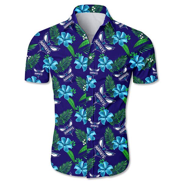 Nba Charlotte Hornets Teal Hibiscus Dark Purple Trendy Hawaiian Shirt Aloha Shirt
