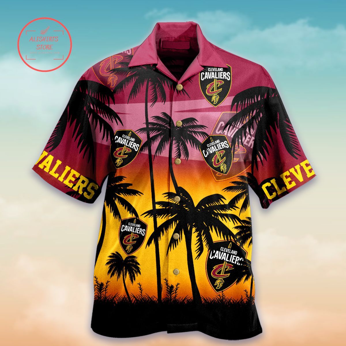 NBA Cleveland Cavaliers Wine Gold Palm Trees Hawaiian Shirt