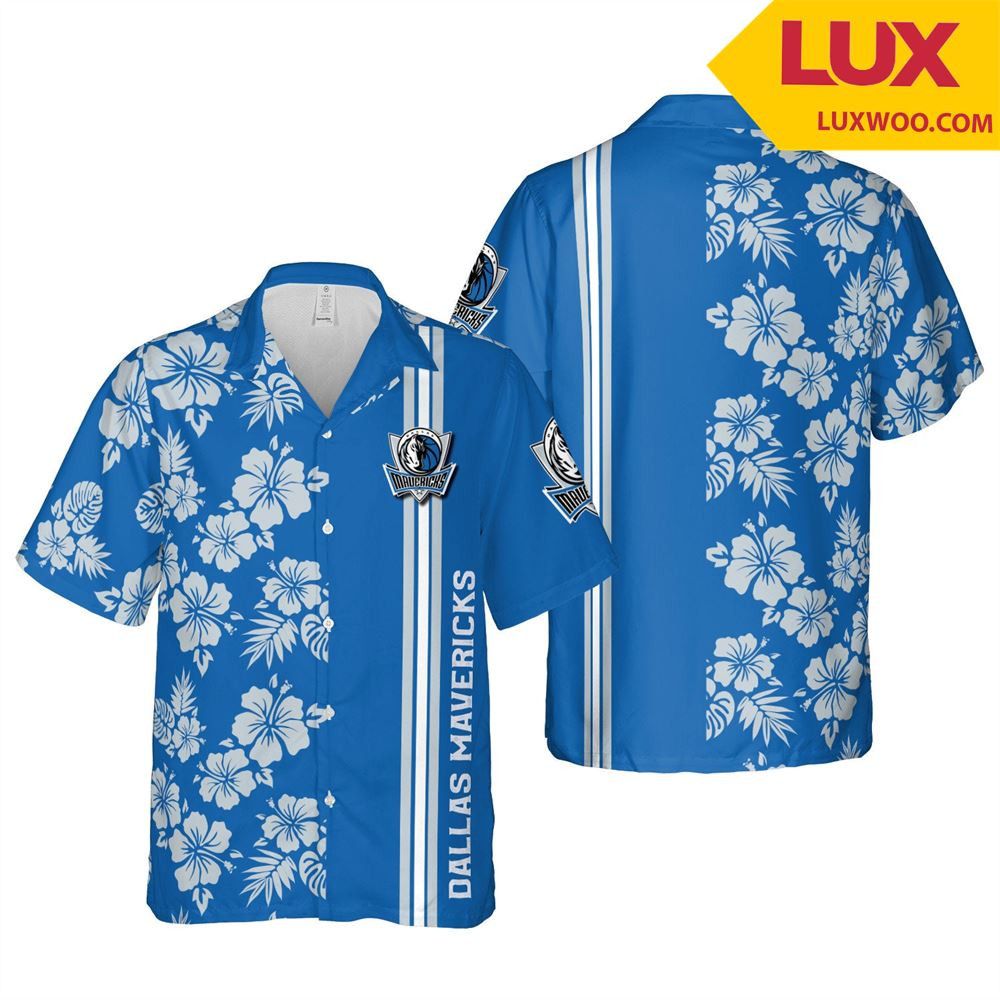 Nba Dallas Mavericks Blue Gray Hibiscus Flowers Trendy Hawaiian Shirt Aloha Shirt