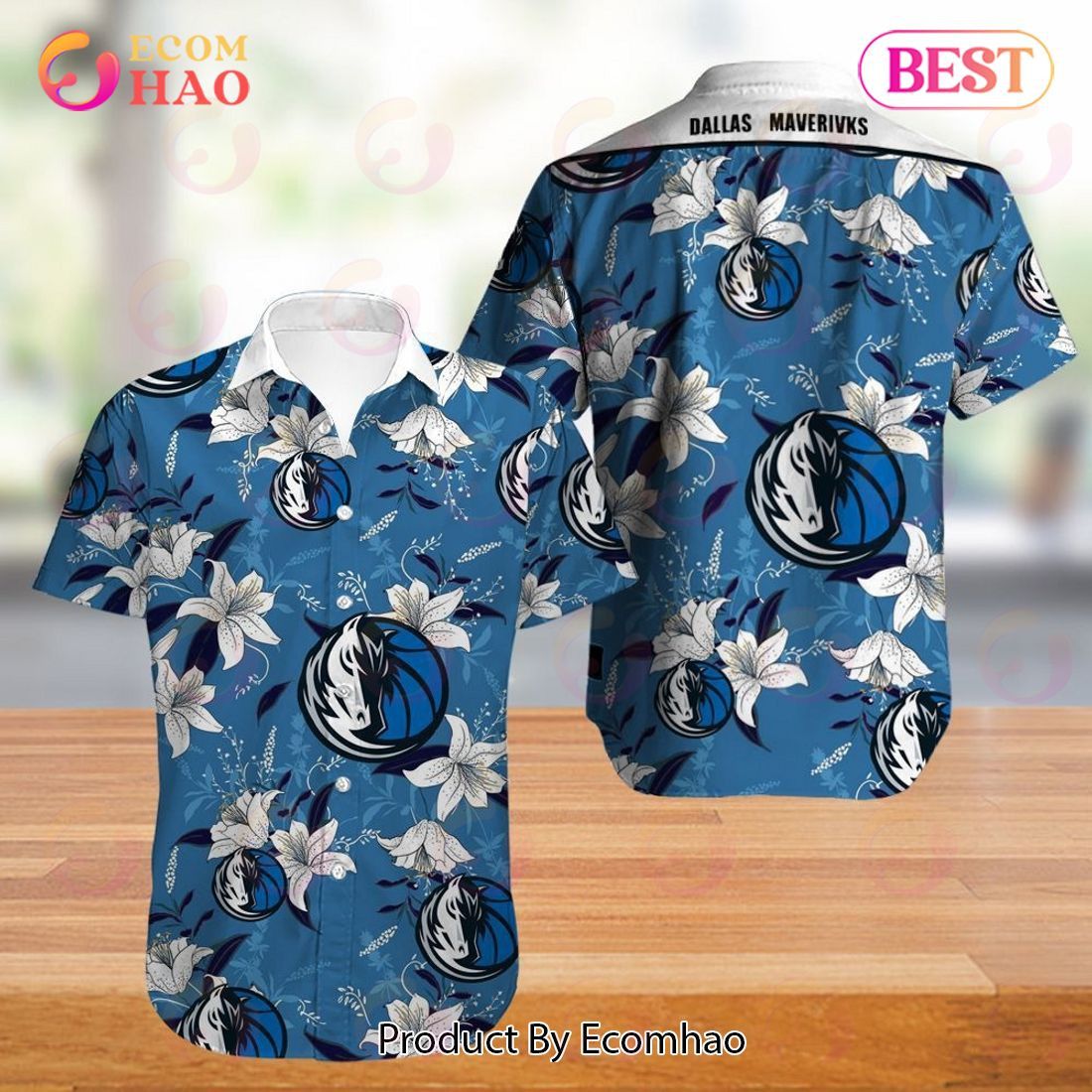 Nba Dallas Mavericks White Blue Lily Flowers Trendy Hawaiian Shirt Aloha Shirt