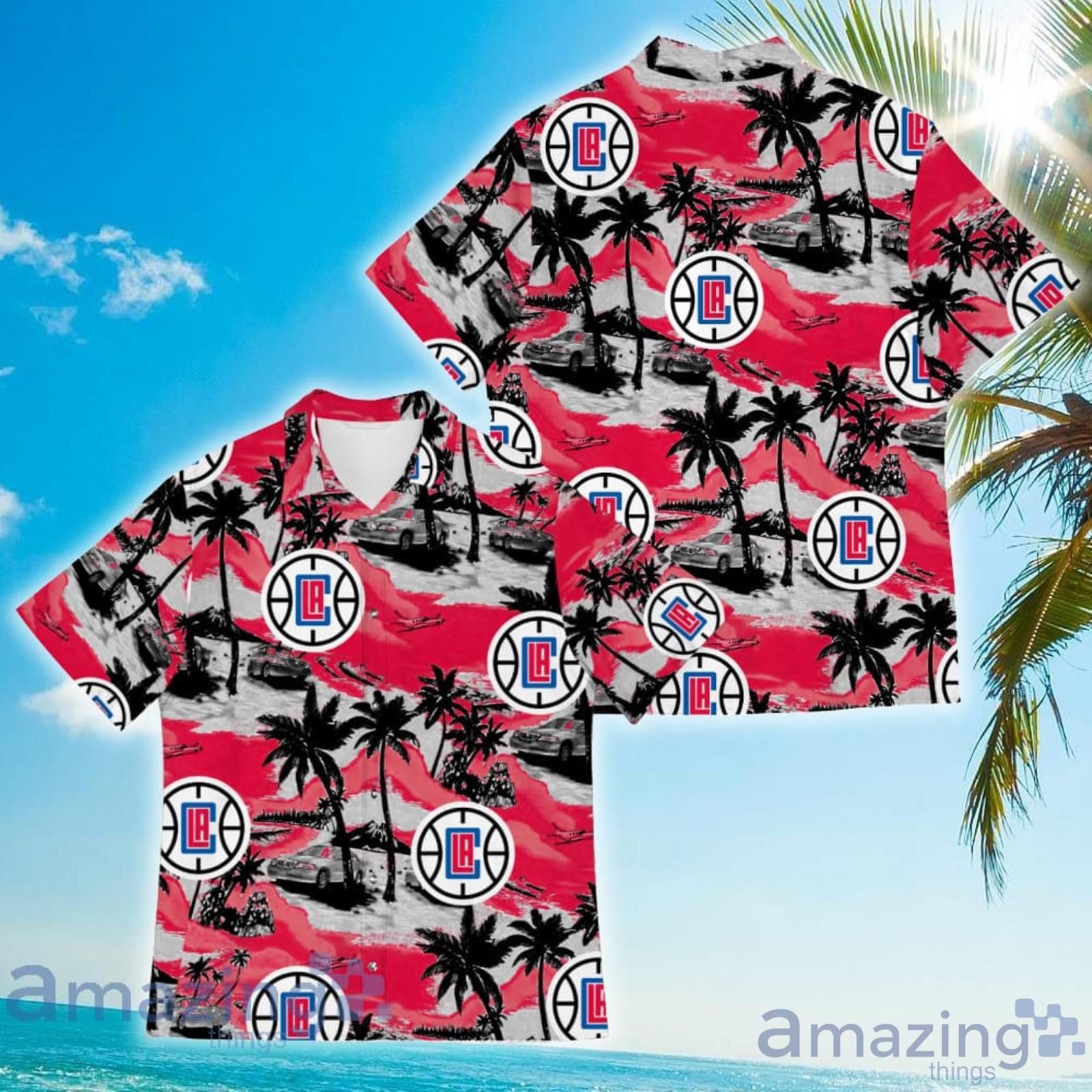 Nba Los Angeles Clippers Blue Gray Coconut Tree Beach Trendy Hawaiian Shirt Aloha Shirt