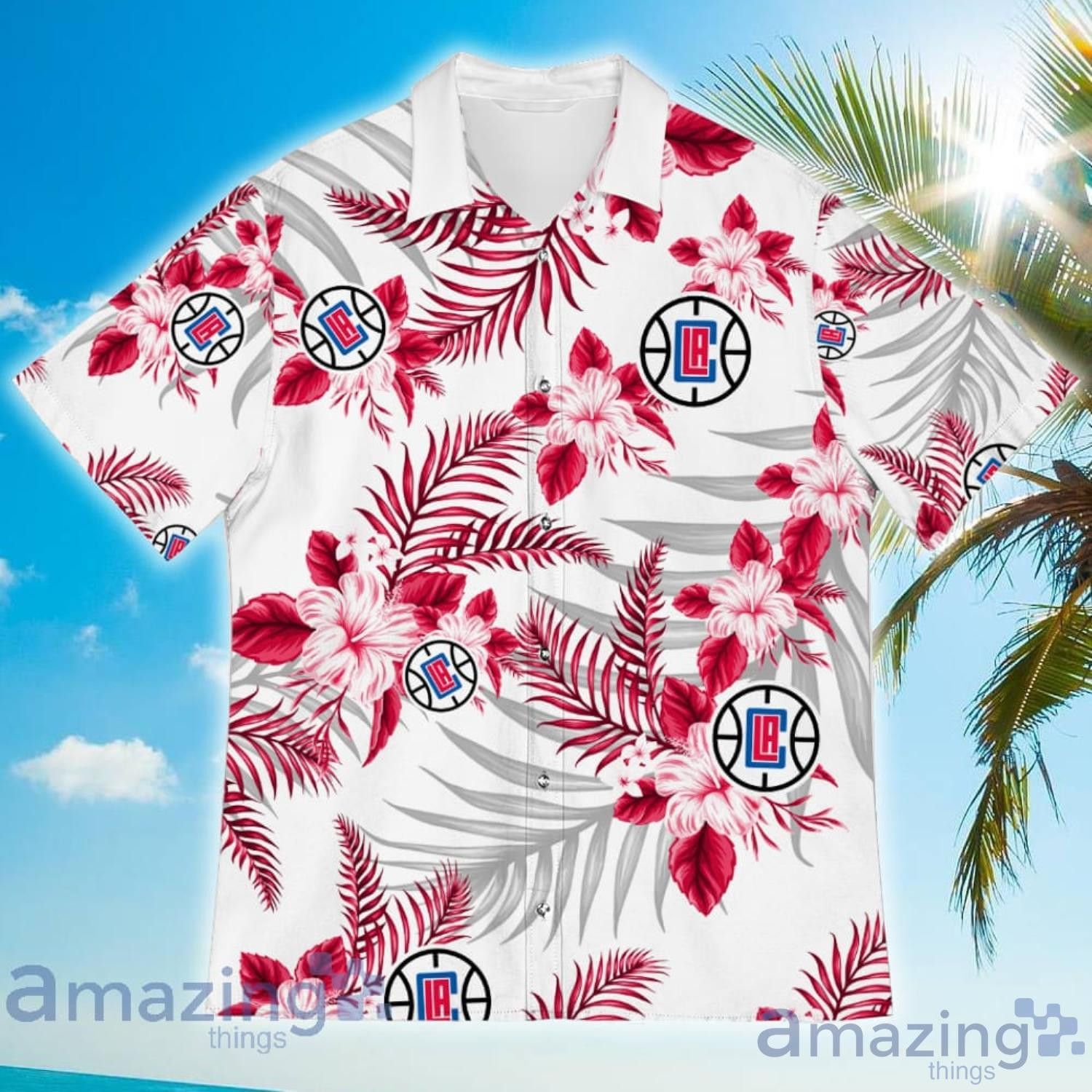 Nba Los Angeles Clippers Red White Tropical Flowers Trendy Hawaiian Shirt V3 Aloha Shirt