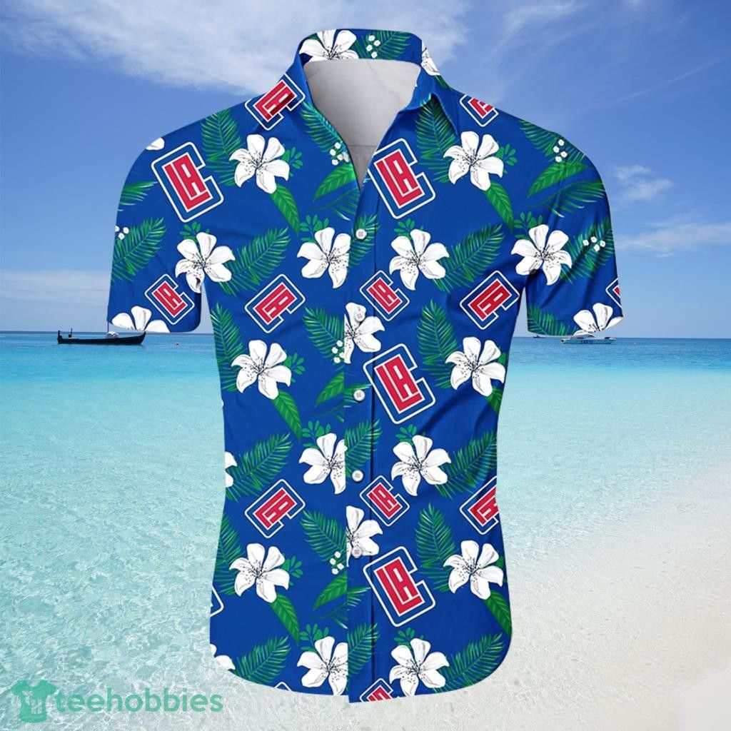 Nba Los Angeles Clippers White Blue Hibiscus Flowers Trendy Hawaiian Shirt Aloha Shirt