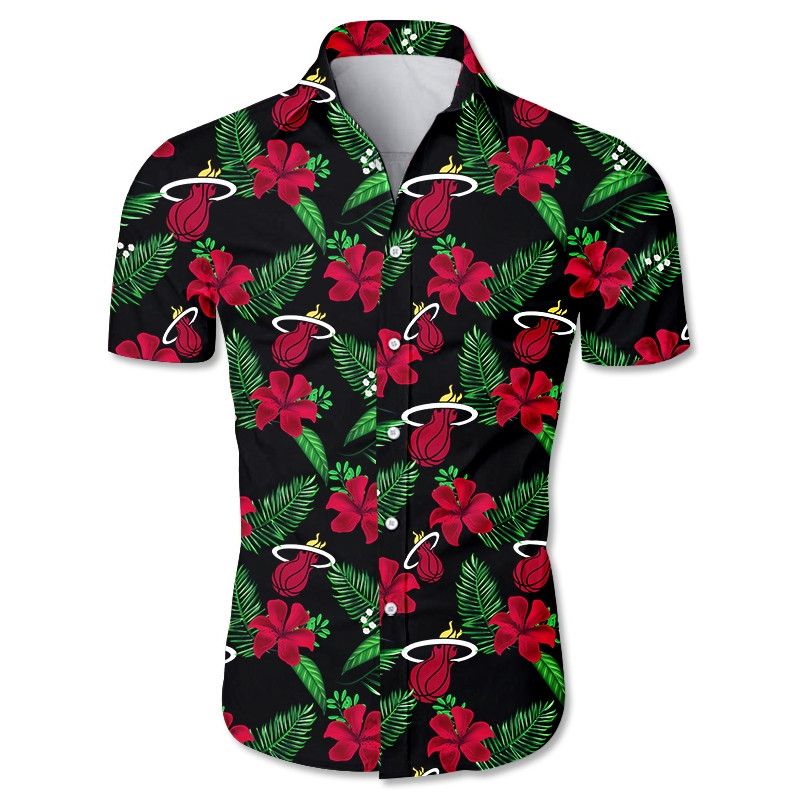 Nba Miami Heat Red Black Hibiscus Trendy Hawaiian Shirt Aloha Shirt