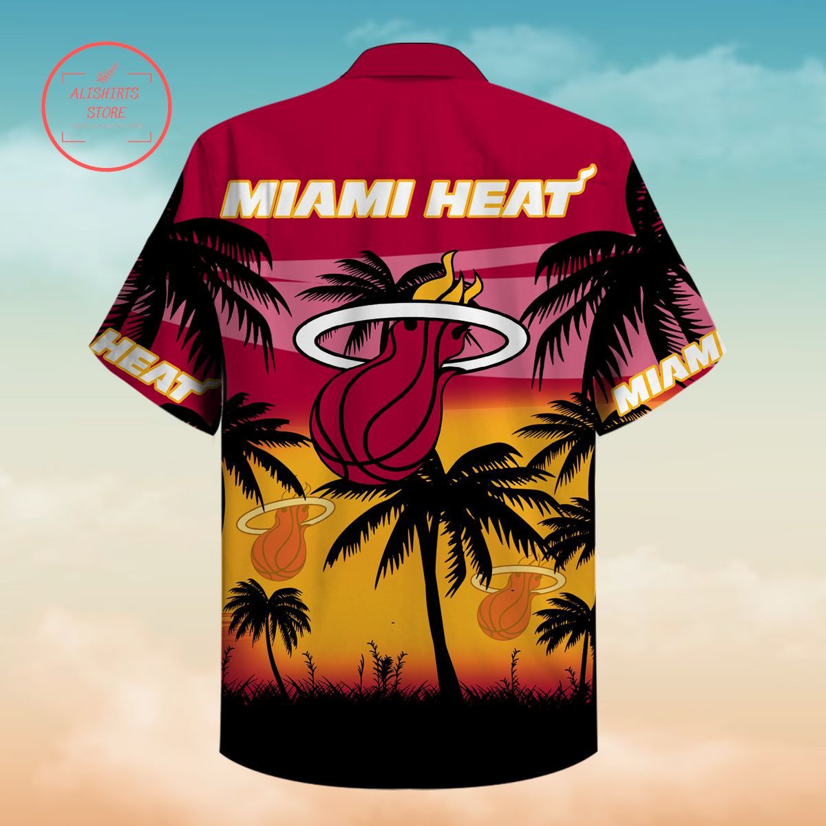 Nba Miami Heat Red Yellow Palm Trees Trendy Hawaiian Shirt Aloha Shirt