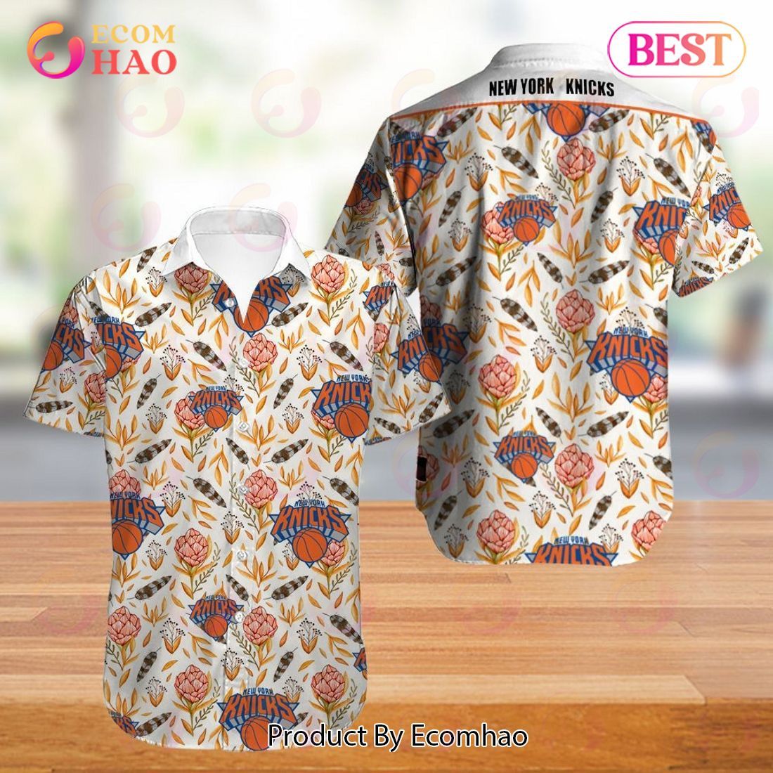 NBA New York Knicks White Orange Tropical Flowers Vintage Hawaiian Shirt