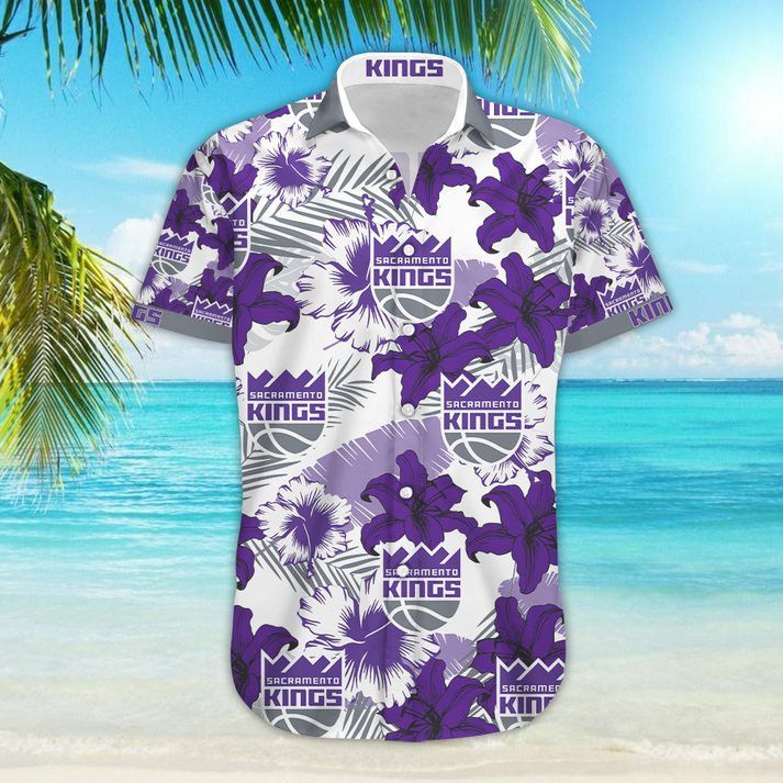 Nba Sacramento Kings Purple Tropical Flowers Trendy Hawaiian Shirt V3 Aloha Shirt