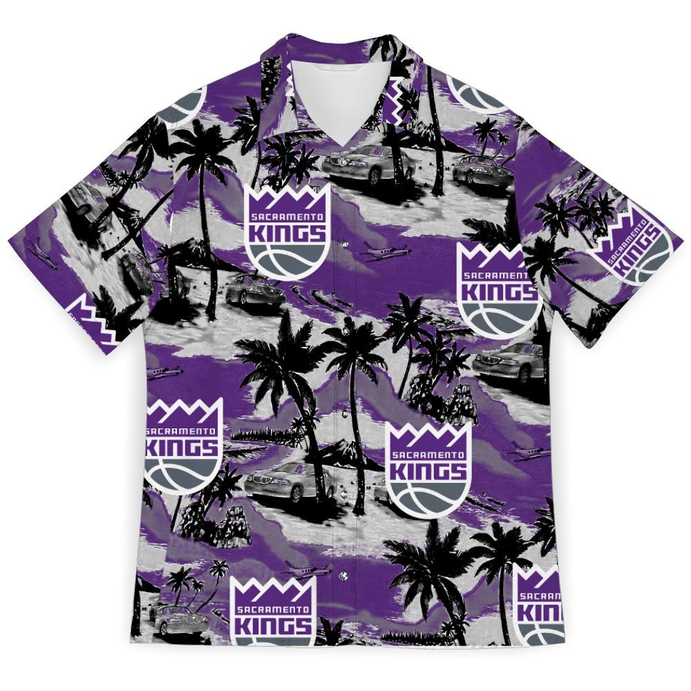 Nba Sacramento Kings Purple White Palm Trees Car Trendy Hawaiian Shirt Aloha Shirt